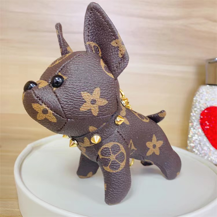 Puppy keychain High Designer Quality Handmade Leather French Bulldog Men's And Women's Bag Car Pendant Cartoon Animal Puppy Creative keychain