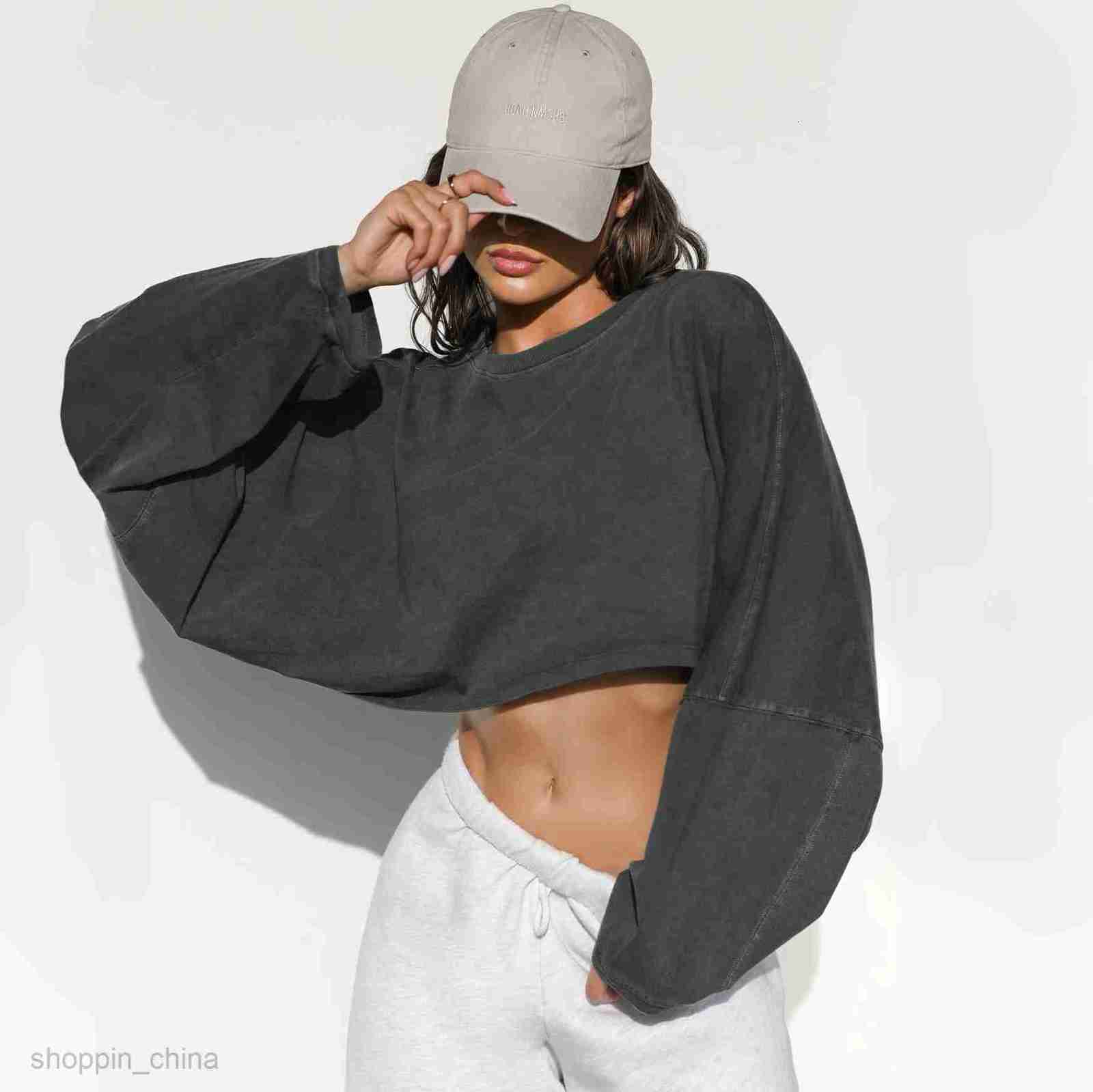 Women Hoodies Sweatshirts vintage sweaters autumn and winter trendy brand women's long sleeved short knit sports yoga top Woman jogging suit