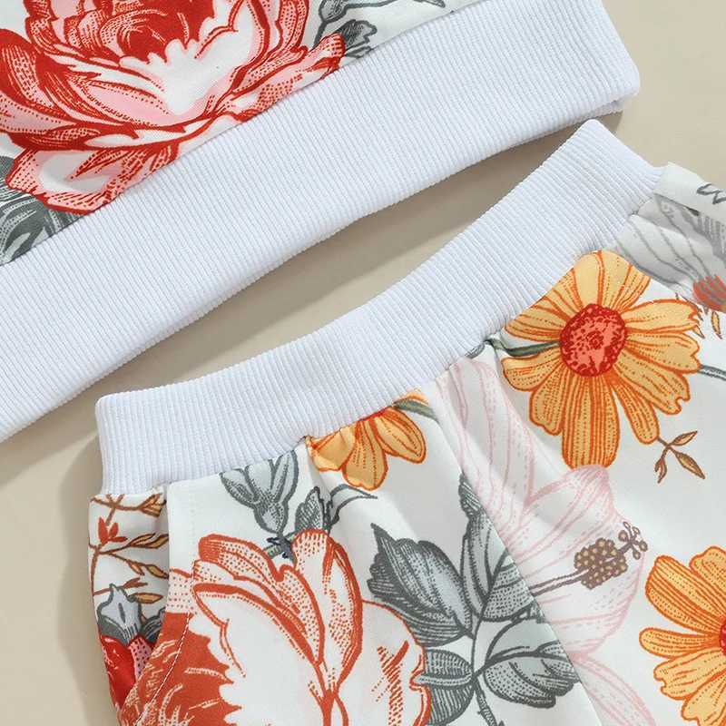 Clothing Sets 2024-05-23 Lioraitiin Toddler Girls Fall Outfits Floral Print Long Sleeve Sweatshirt and Elastic Sweatpants Set Baby Clothes