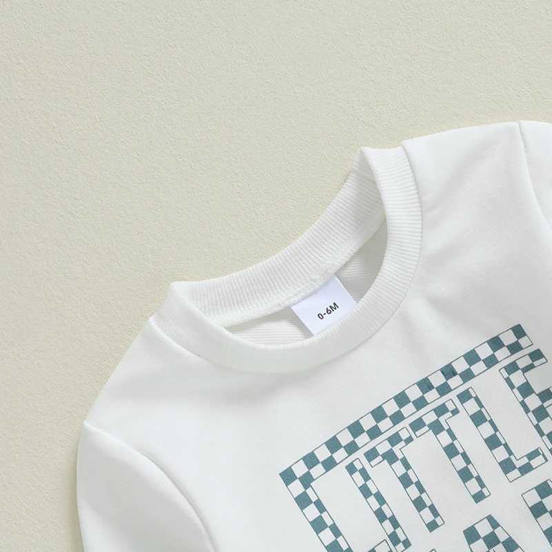 Clothing Sets 2024-05-31 Lioraitiin Toddler Boys Autumn Casual 2PCS Outfit Long Sleeve O-Neck Letter Plaid Print Tops Solid Color Pants Set