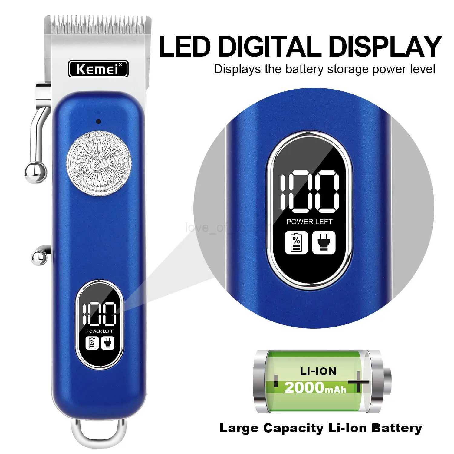 Kemei Km-1895 Usb Charging Large Capacity Battery Clipper Cutter The Tool Head Is Adjustable Digital Display Hair TrimmerM240715