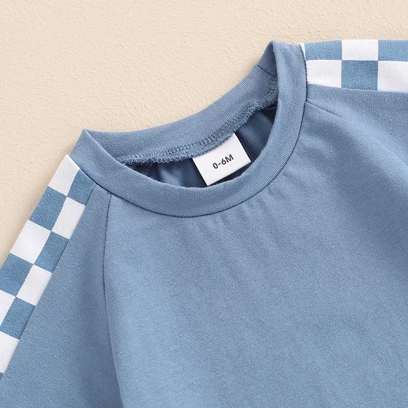 Clothing Sets Baby Boys Summer Outfits Checkerboard Patchwork Short Sleeves T-Shirt and Elastic Shorts Set for 2 Piece Clothes Set H7GG
