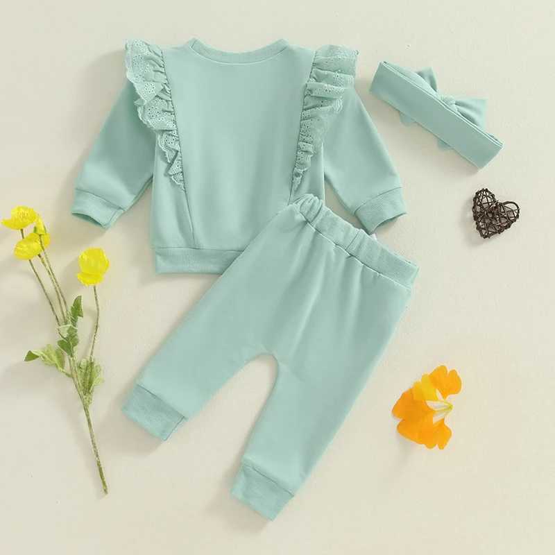 Clothing Sets 2024-05-22 Lioraitiin Baby Girl 2Pcs Fall Outfits Long Sleeve Lace Patchwork Pullover Tops + Pants Set Toddler Clothes