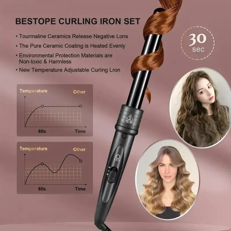 3-in-1 Hair Curling Iron 3 Interchangeable Barrels and LED Display -Professional Rapid Heating Waves Curl Wond Ceramic Styling 240712