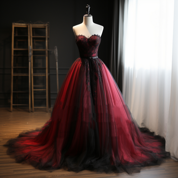 2024 Red And Black Gothic Wedding Dresses Lace Appliques Strapless Long Tulle Vintage Bridal Gowns Back Lace-up Sleeveless Vestido De Novia