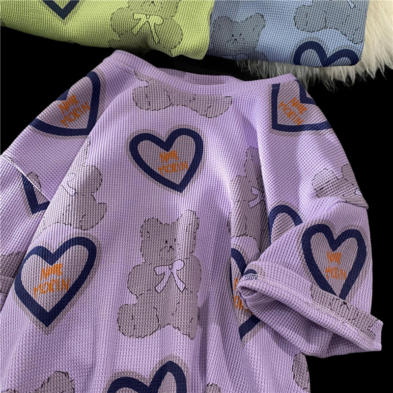 2024 Full Print Bear Short Top Trendy Brand Summer Loose Half Sleeve T-shirt 5503-P28 Control 45 Women's Style