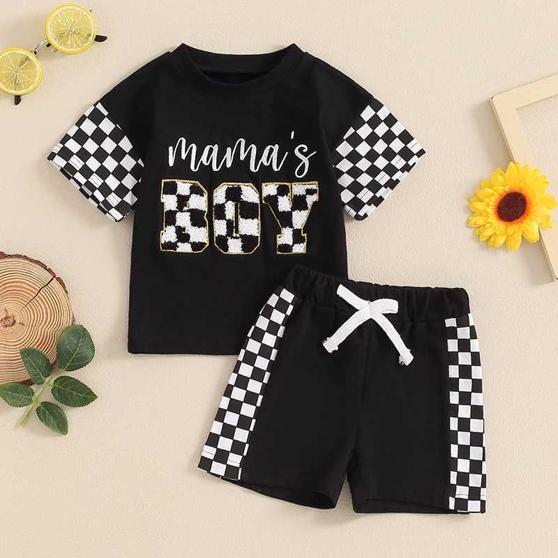 Clothing Sets 2024-04-08 lioraitiin Toddler Baby Boys Summer Outfits Letter Embroidery Short Sleeves T-Shirt and Elastic Shorts Clothes Set