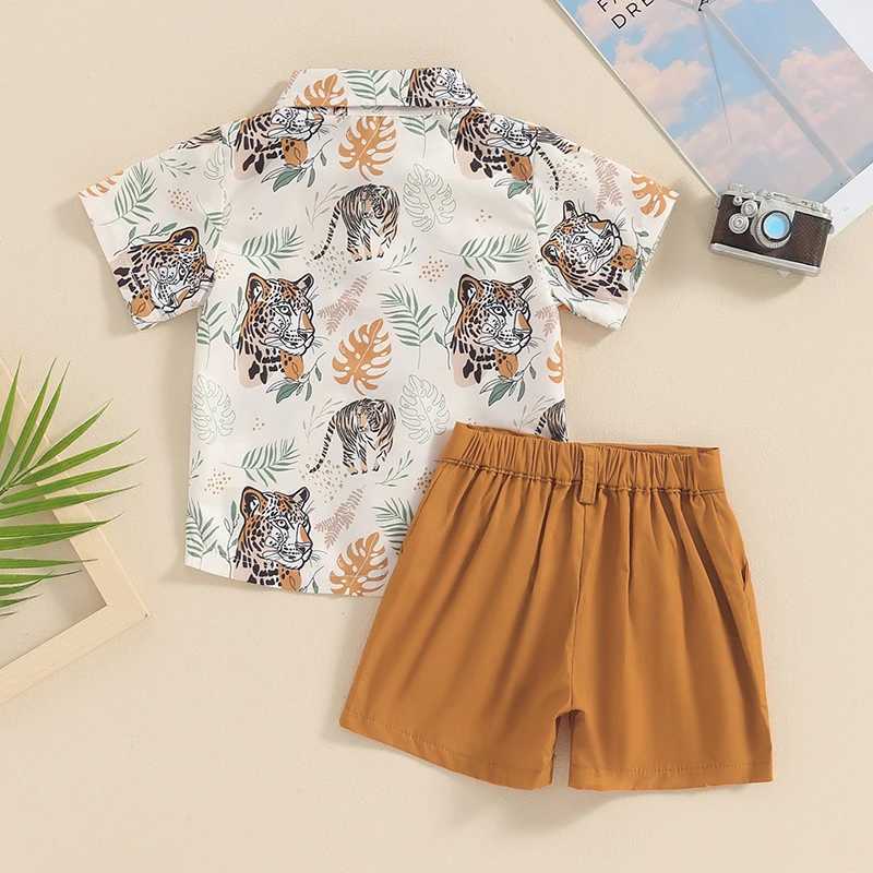 Clothing Sets Kids Clothes Outfit Summer Boy Clothing Sets Short Sleeve Leaves Deer Tiger Print Shirt Shorts Children Clothing 6M-4Y