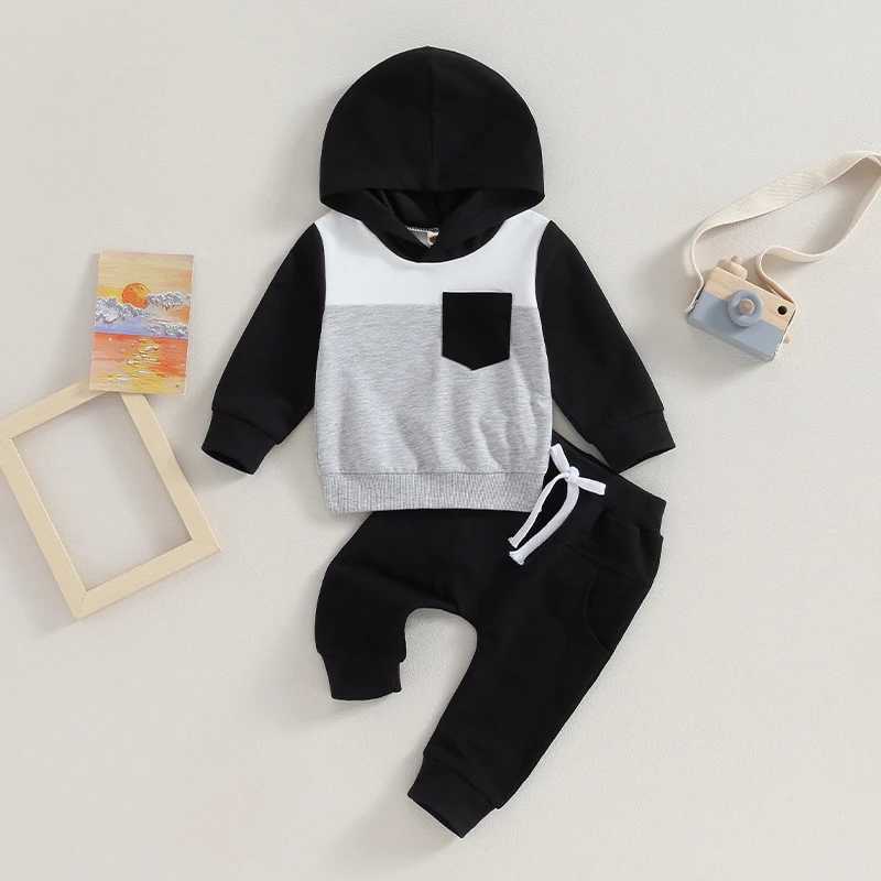 Clothing Sets 2023-08-01 Lioraitiin 0-3Y Infant Baby Boys Clothes Outfits Set Long Hooded Color Block Sweatshirts Pants Set Fall Clothing
