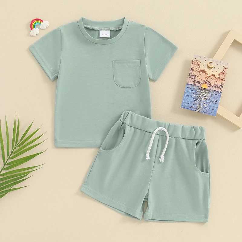 Clothing Sets Toddler Infant Boys Summer Outfits Solid Color Short Sleeve T-Shirt Tops and Elastic Waist Shorts 2Pcs Clothes Set