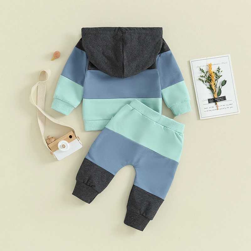 Clothing Sets 2023-09-07 Lioraitiin 0-3Y Toddler Kids Baby Boys Clothes Long Sleeve Contrast Color Hoodies Sweatshirts Drstring Pants Outfit
