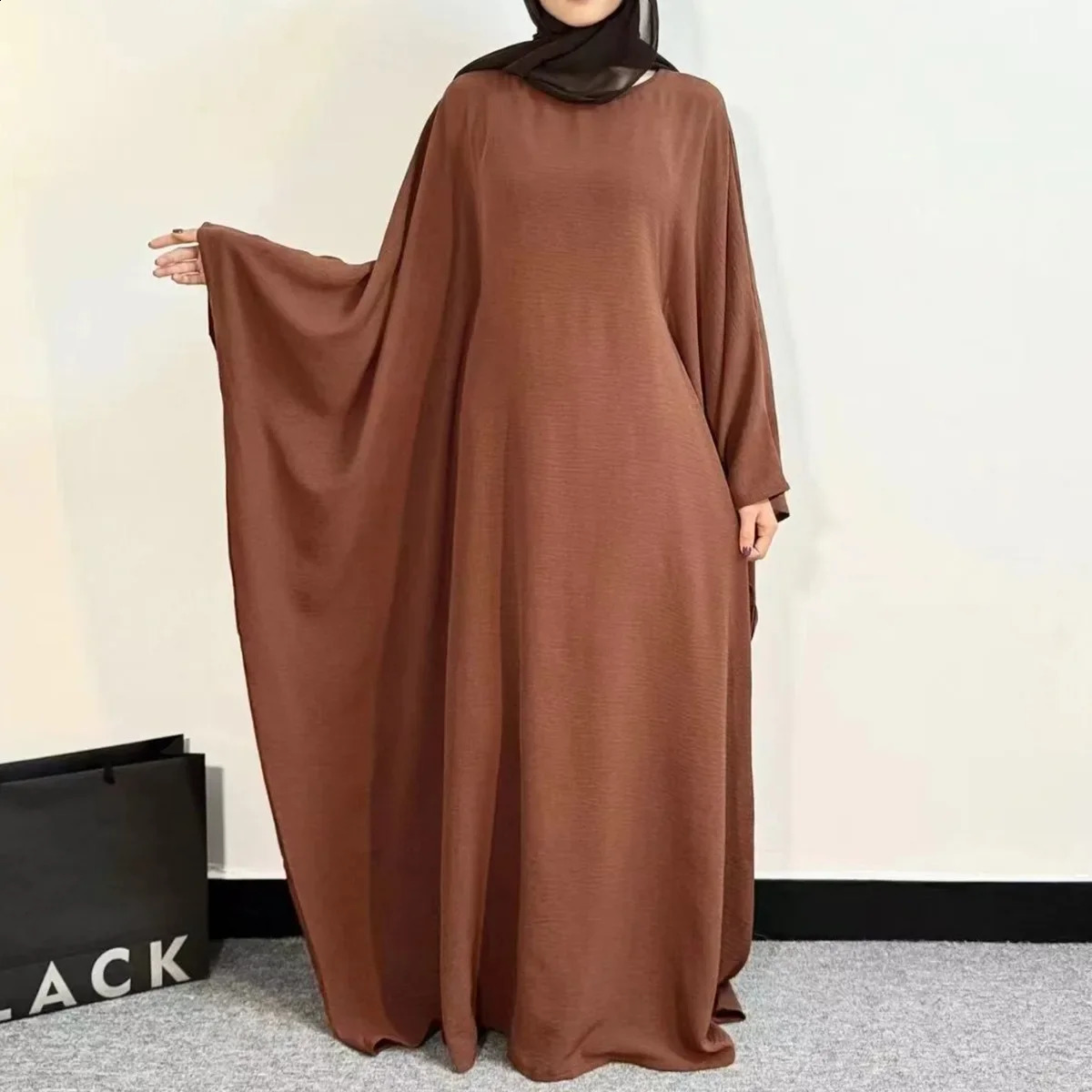 Muslim Abayas Loose Ramadan Maxi Dresses Women Jilbabs Full Sleeve Oneck Casual Solid Robe Islamic Dress 240715