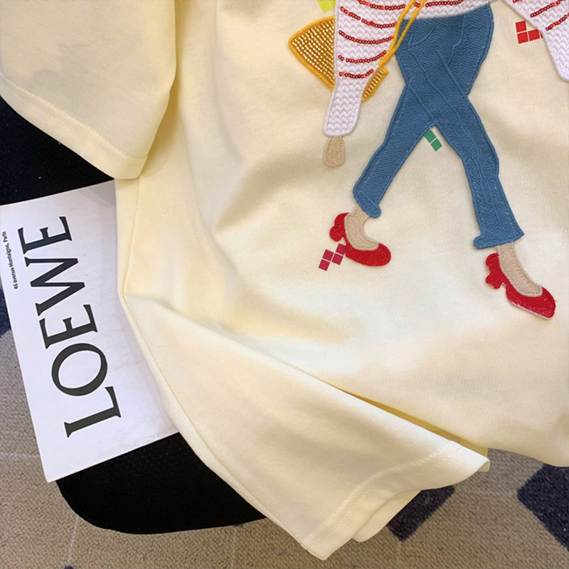 Cotton back wrap 210g combed tight new short sleeved t-shirt female printing+embroidery Tiktok quality