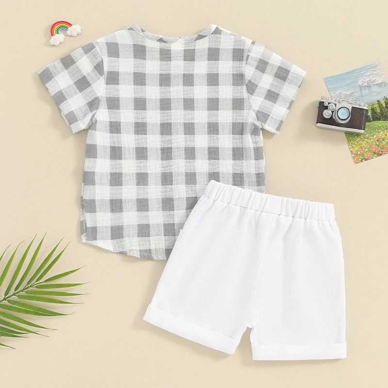Clothing Sets Toddler Boy Summer Clothing Set Round Neck Short Sleeve Plaid Print Tops + Elastic Waist Solid Color Shorts Infant Baby Set