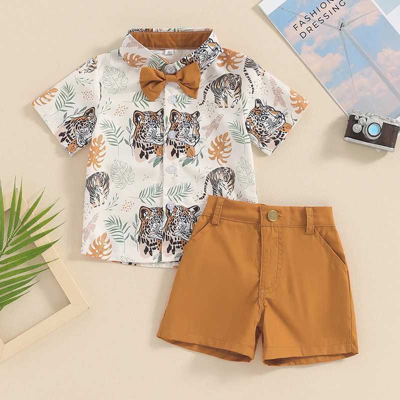 Clothing Sets Kids Clothes Outfit Summer Boy Clothing Sets Short Sleeve Leaves Deer Tiger Print Shirt Shorts Children Clothing 6M-4Y
