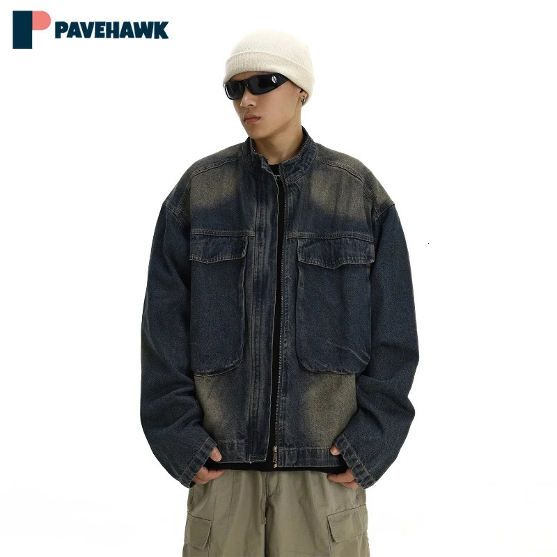 Casual Loose Cargo Denim Jacket Man Woman Hip Hop Retro Wash Cowboy Jackets Spring Autumn Big Pocket Zipper Varsity Outwear 240712