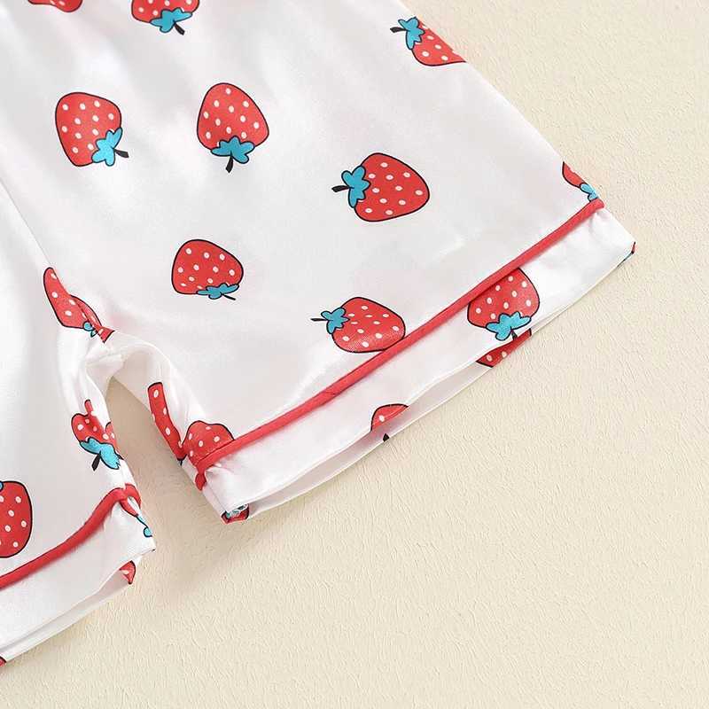 Clothing Sets 2024-04-26 Lioraitiin Baby Girl 2Pcs Pajama Set Short Sleeve Strberry Print Button Shirt + Shorts Set Kid Loungewear