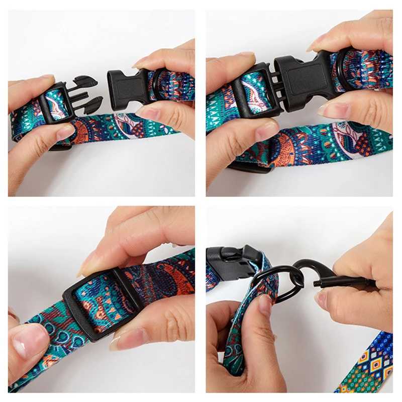 Bohemian style dog collar and leash set suitable for small medium large dogs adjustable puppies cats walking collars pet accessories W250219