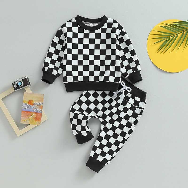 Clothing Sets 2023-06-06 Lioraitiin 0-5Years Toddler Girls Boys 2Pcs Fall Clothing Outfit Plaid Long Sleeve Crew Neck Hoodie Sweatpants Set