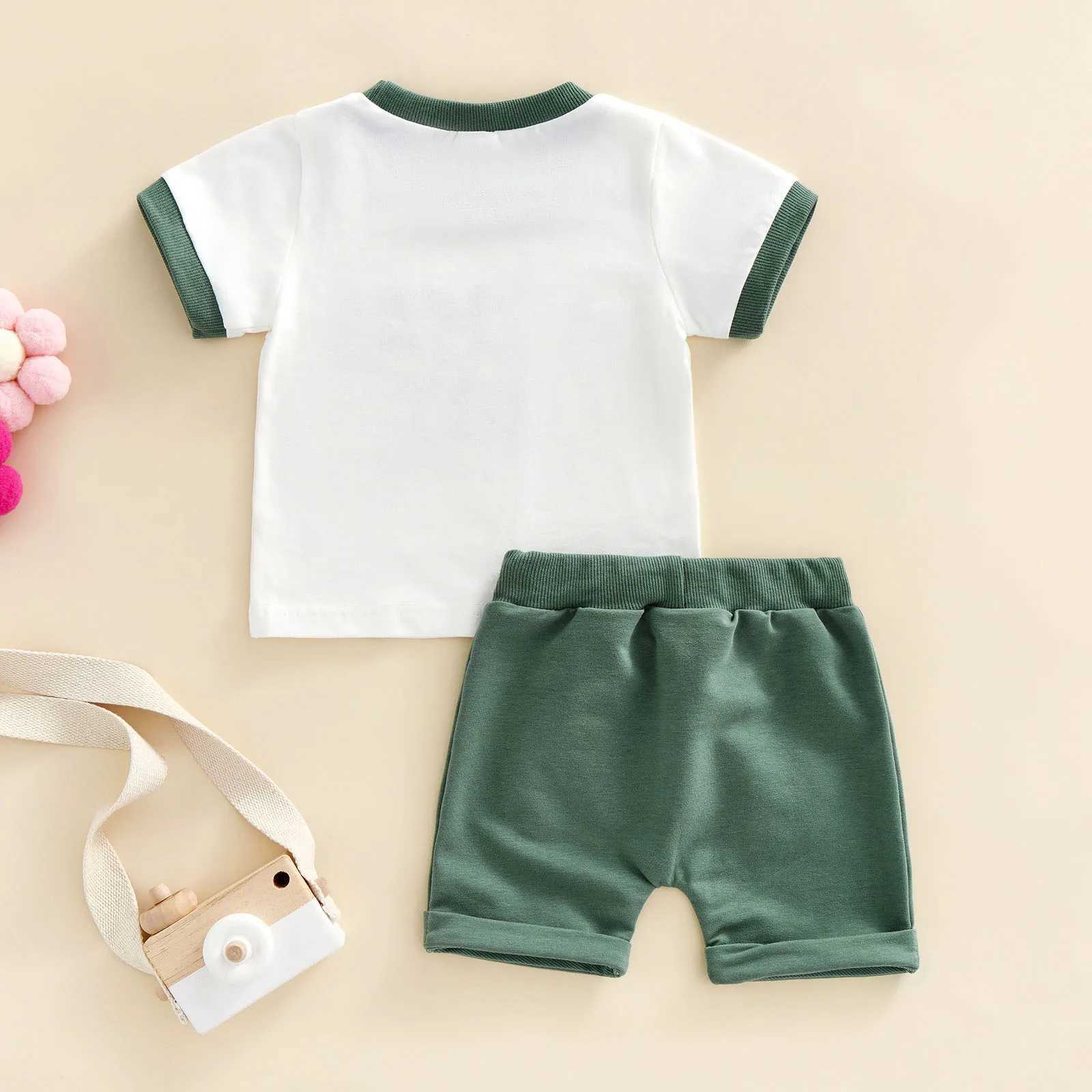 Clothing Sets 2022-04-19 Lioraitiin 0-24M Infant Baby Boys 2Pcs Summer Outfits Short Sleeve Letter Print T-Shirts Pocket Shorts Set 4Colors