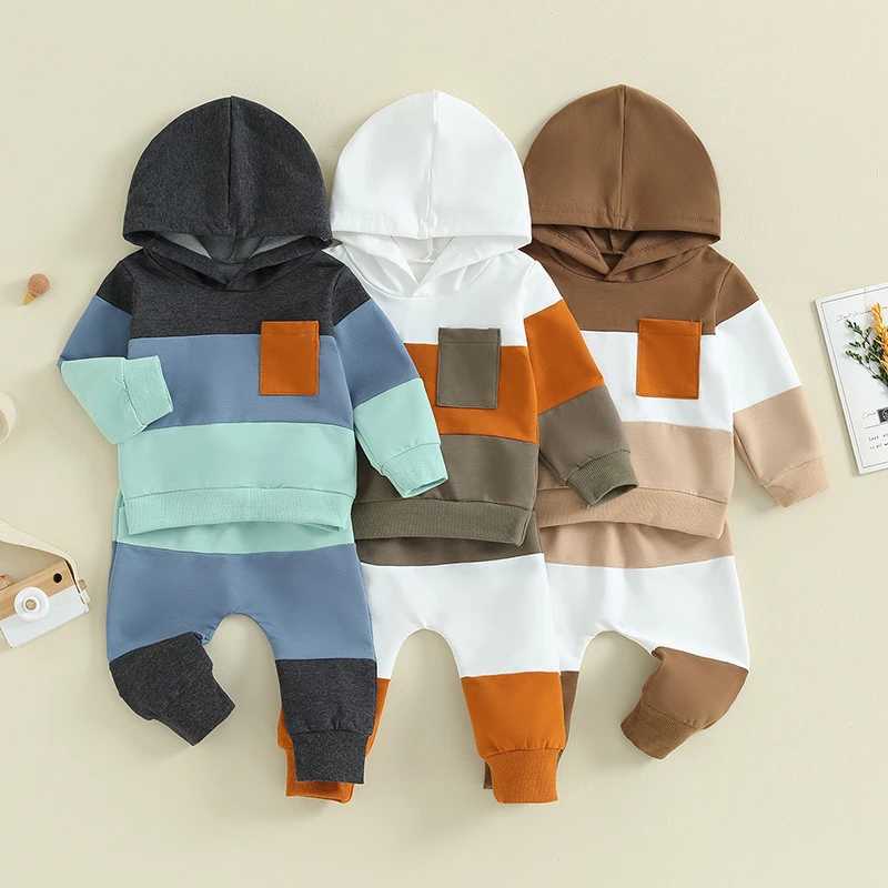 Clothing Sets 2023-09-07 Lioraitiin 0-3Y Toddler Kids Baby Boys Clothes Long Sleeve Contrast Color Hoodies Sweatshirts Drstring Pants Outfit