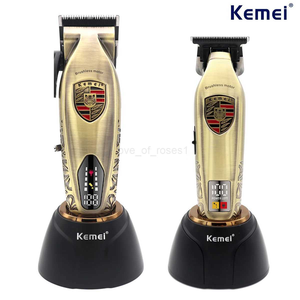 Kemei KM-2230 2236 Brushless Motor Professional Hair Clipper Kit for Men Full Metal with Seat Charger LCD Hair Cutting MachineM240715