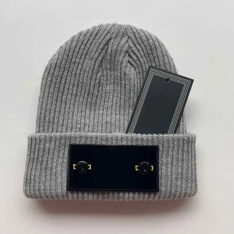 Beanie/Skull Caps 2024 Winter Knitted Hat Wool Warm and Fashionable Soft Beanie Mens Stone Hat Thick Label Ski Sports Knitted Velvet Free C J240711