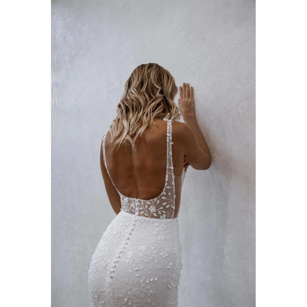 Fashion Lace Tank Sweetheart Designs Mermaid Wedding Backless Zipper With Buttons Bridal Dress Vestidos De Novia 0213