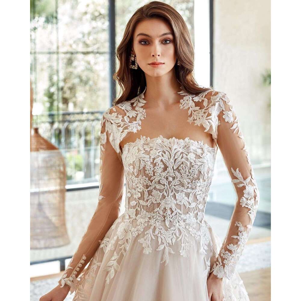 Bohemian special Dresses with Jacket Appliques Lace Sweep Train Custom Made Sexy Sweetheart Long Sleeve A Line Boho Bridal Gowns