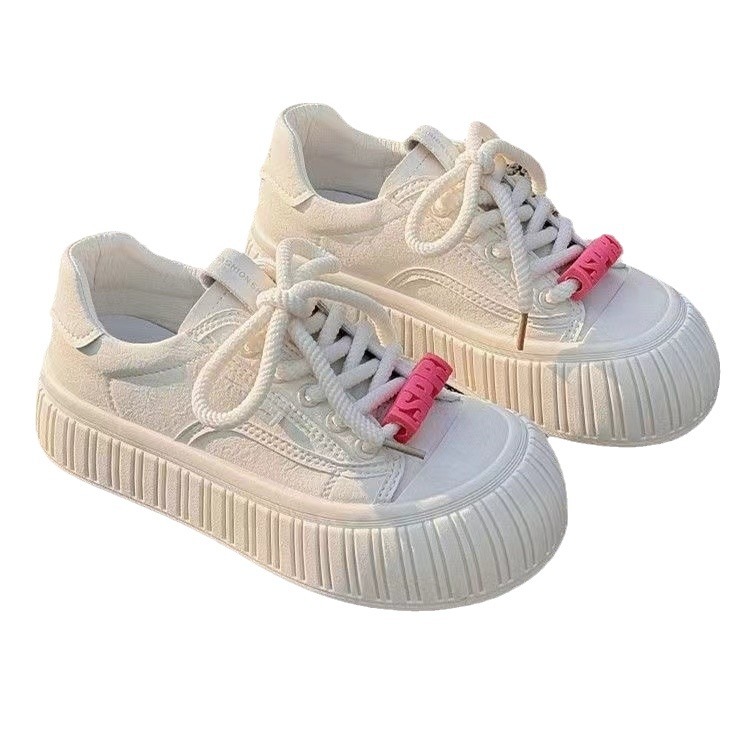 Designer In Black Doll Head Thick White For Women, Spring 2024 New Fashionable And Comfortable Soft Sole Trendy Casual Board Shoes Wholesale