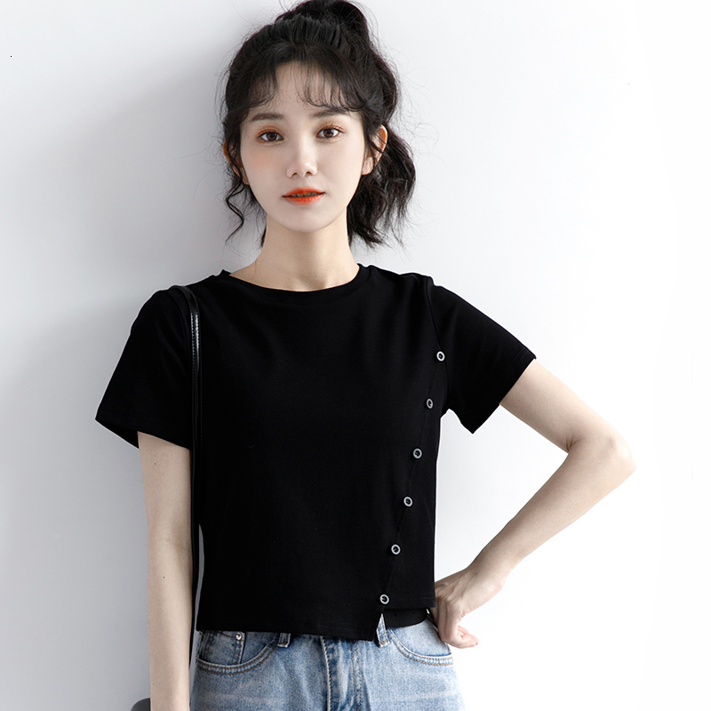 Short irregular short sleeved T-shirt for women's 2024 summer collection, slim fit waist design, niche and stylish top