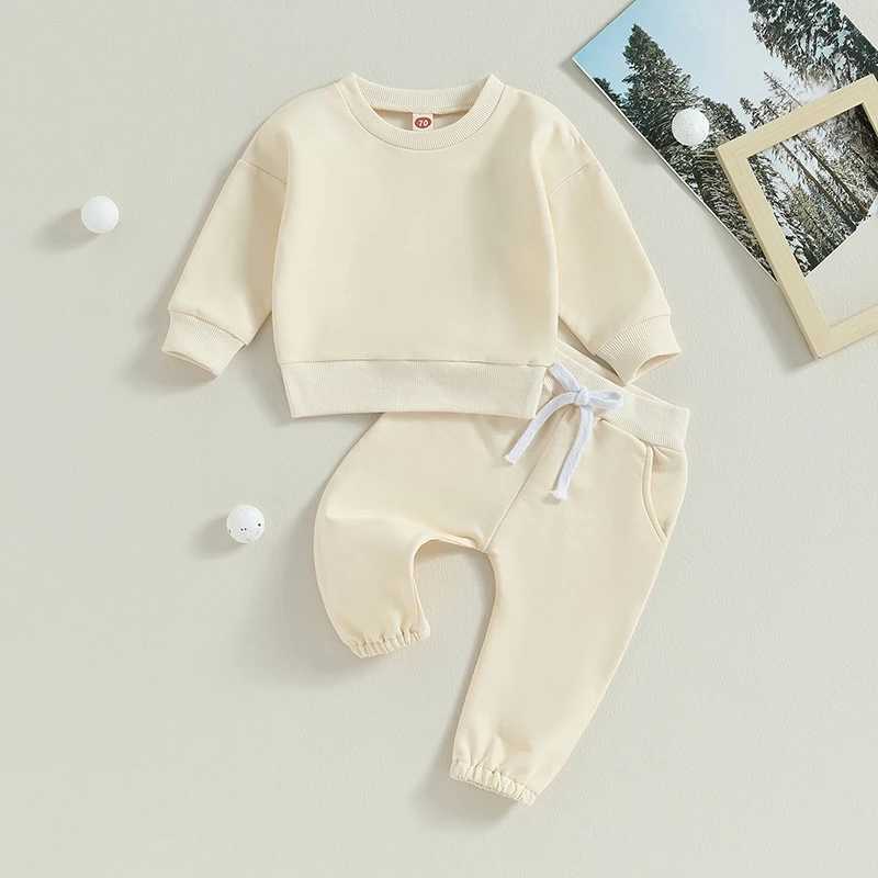 Clothing Sets 2023-07-05 Lioraitiin 0-3Years Toddler Boys 2Pcs Fall Clothes Sets Solid Long Sleeve Sweatshirt Tops Drstring Pants Sets