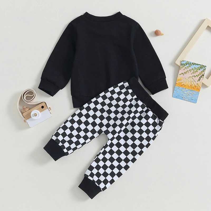 Clothing Sets Lioraitiin 0-3Y Toddler Baby Boys Clothes Sets Long Sleeve Sweatshirt Tops and Checkerboard Print Drstring Pants Tracksuit Set
