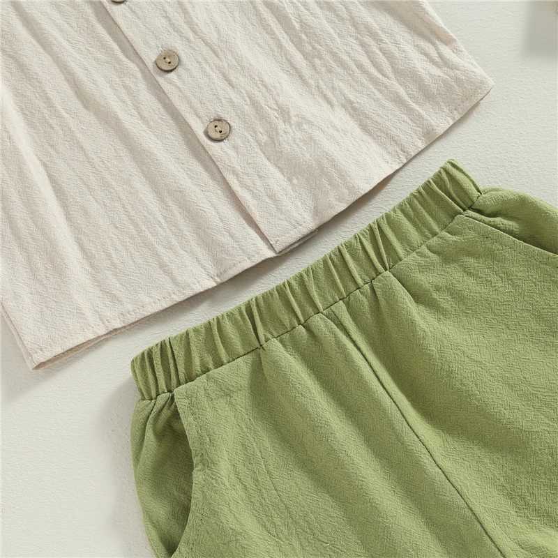 Clothing Sets Summer Kid Baby Boys Clothes Sets Toddler Outfit Solid Color Turn-Down Collar Short Sleeve Shirts+Elastic Waist Shorts 2pcs Sets