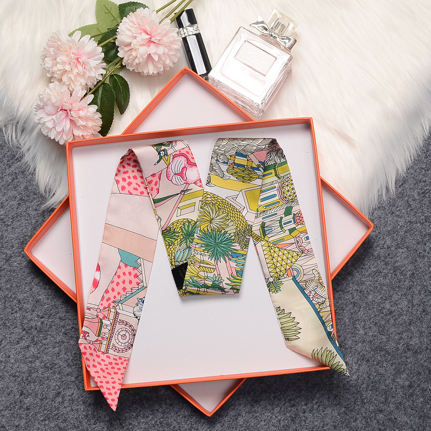 Retro Bag Scarf Women Luxury Small Silk Scarf 2024 Handbag Ribbon Brand Fashion Hair band Head Scarf Long Skinny Scarf Wholesale 9999