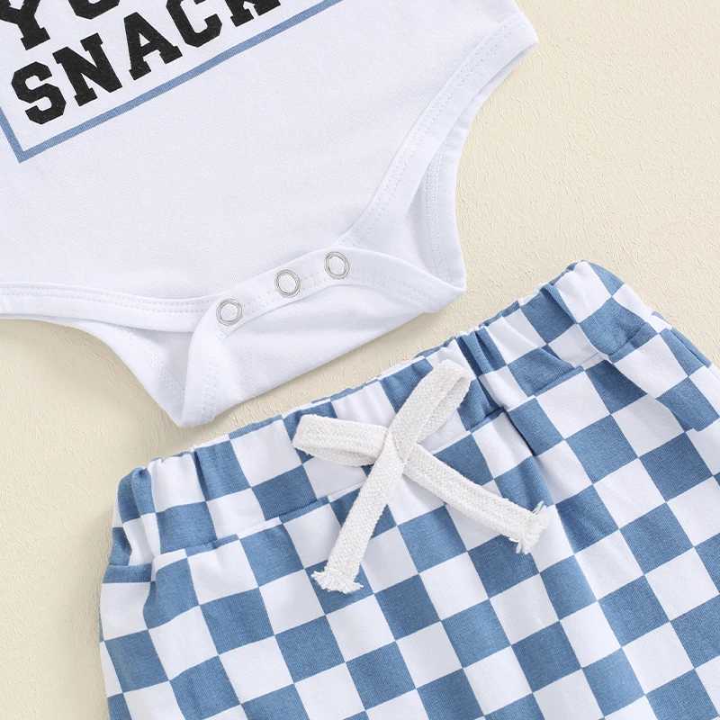 Clothing Sets 2024-04-25 Lioraitiin Baby Boys 3PCS Outfit Sets Short Sleeve Letter Print Romper Checkerboard Print Pants Hat Sets