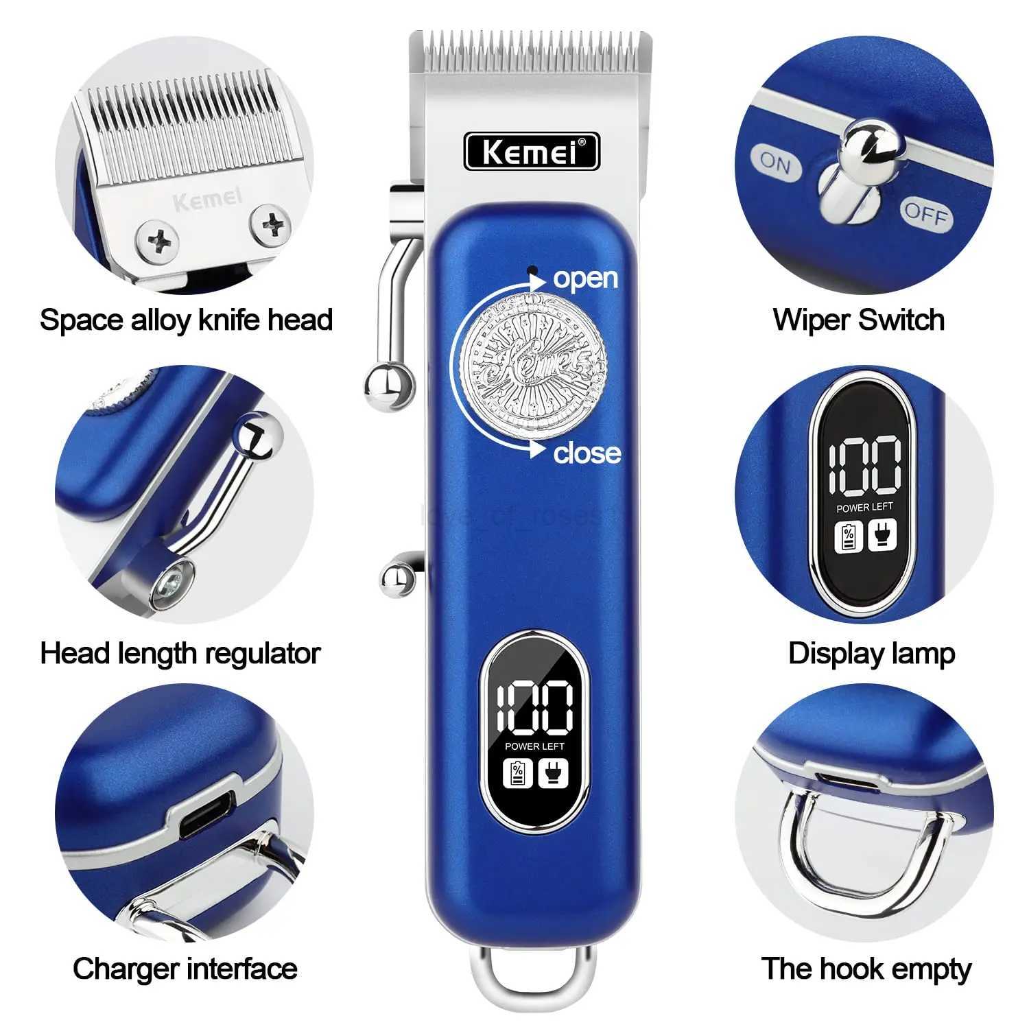 Kemei Km-1895 Usb Charging Large Capacity Battery Clipper Cutter The Tool Head Is Adjustable Digital Display Hair TrimmerM240715