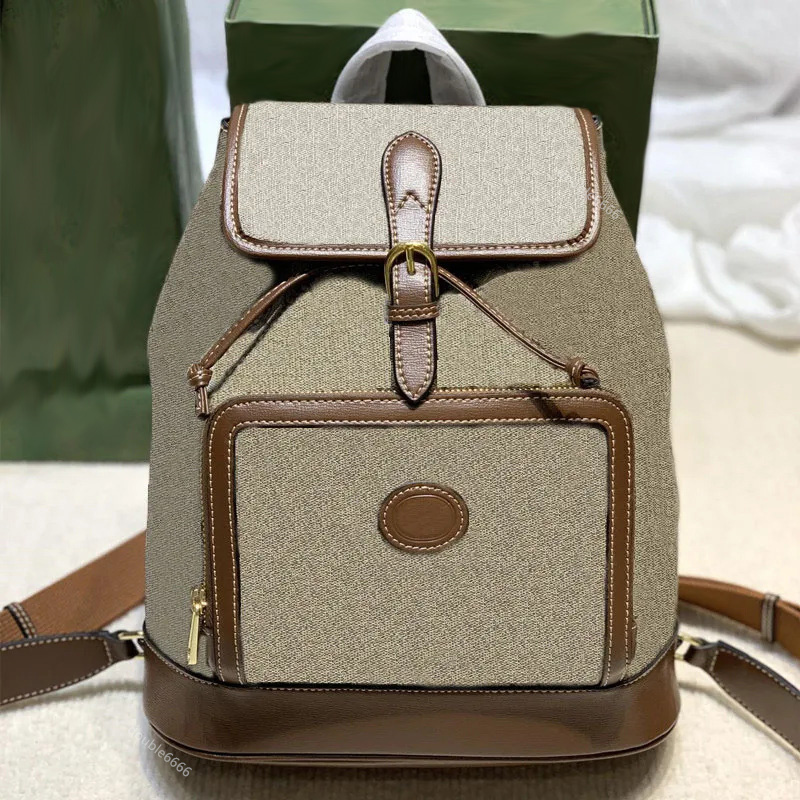 Designer Canvas Backpack For Women Large capacity Ladies Schoolbag Travel Bags classic letter printing string hasp Front pocket Internal zipper genuine leather