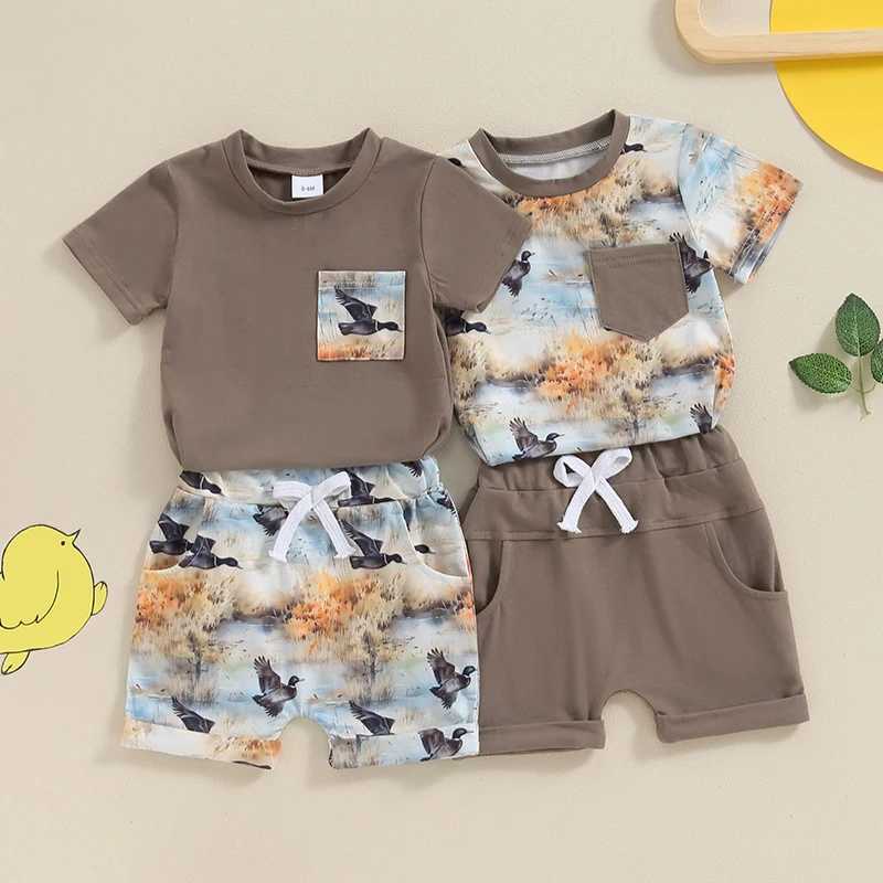 Clothing Sets Newborn Boys Clothing Sets Summer Duck Print T-shirts+Solid Color Elasctic Shorts Kids Clothes Casual Clothing Sets for Toddler