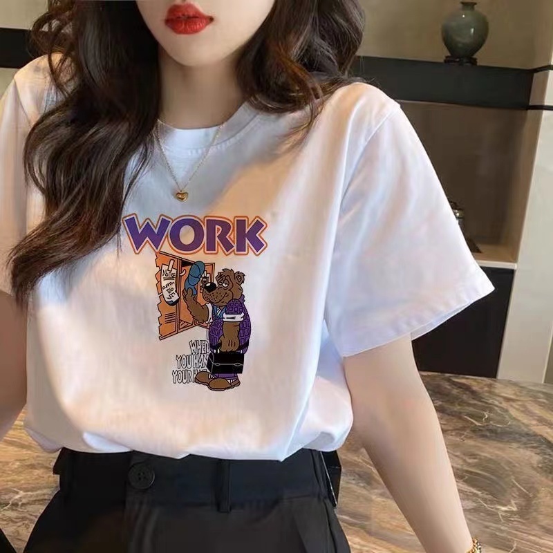 European white short sleeved t-shirt for women in summer 2023, new letter ins trendy t-shirt, loose bottomed top