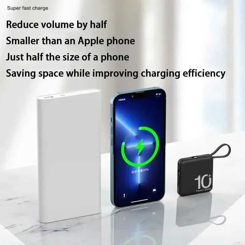 Mini Power Bank Built-in Cord Portable Micro Compact Power Bank 10000mAh Fast Charging External Battery Mobile Phone AccessoriesM240715