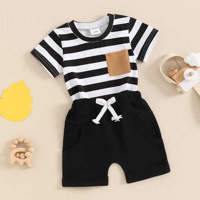 Clothing Sets 2024-04-05 Lioraitiin 0-3Y Toddler Baby Boy Summer Outfits Short Sleeve Striped Print Tops + Shorts Set Clothing