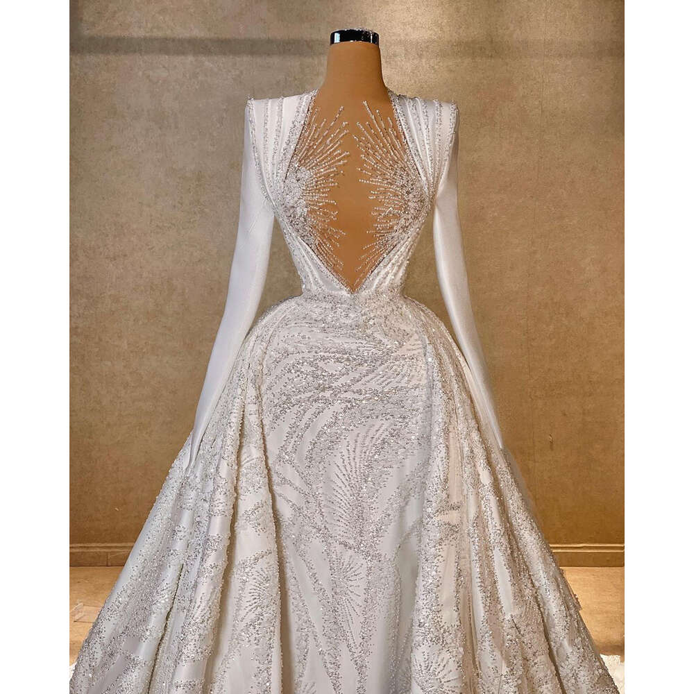 Princess Ball Gown Wedding Dresses Sexy Applique Lace Bridal Gowns Custom Made Long Sleeves Sweep Train Robe De Mariee