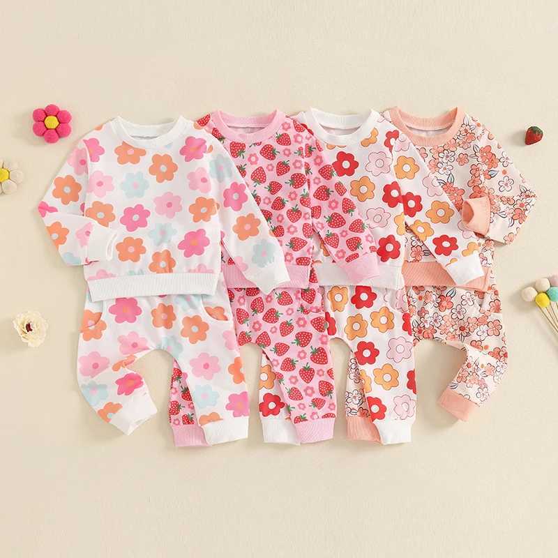 Clothing Sets 2024-05-21 Lioraitiin Toddler Girl Fall Outfits Floral Print Crew Neck Long Sleeve Sweatshirts and Long Pants 2Pcs Clothes Set