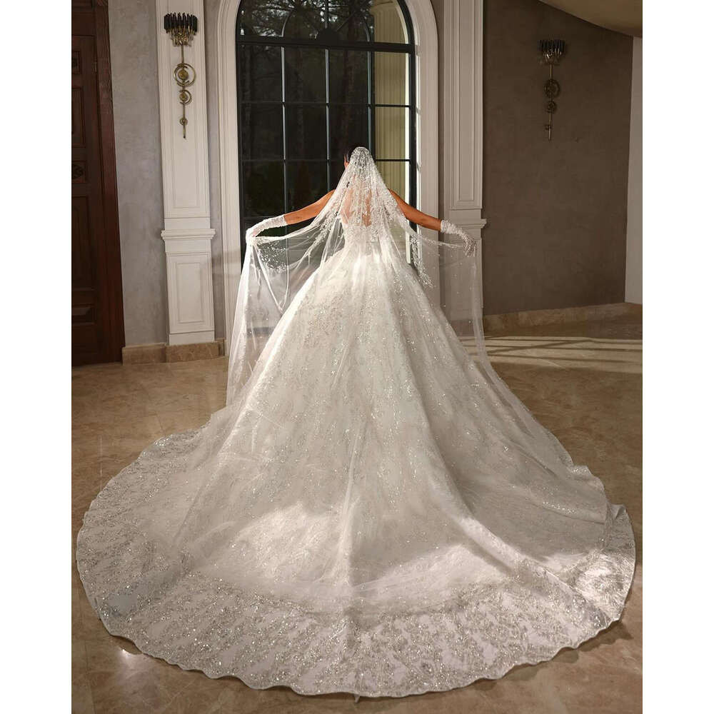 Gorgeous special Dresses Beads Sequins Appliques Lace Ball Bridal Gowns Custom Made Sexy Spaghetti Straps Sweep Train Robe