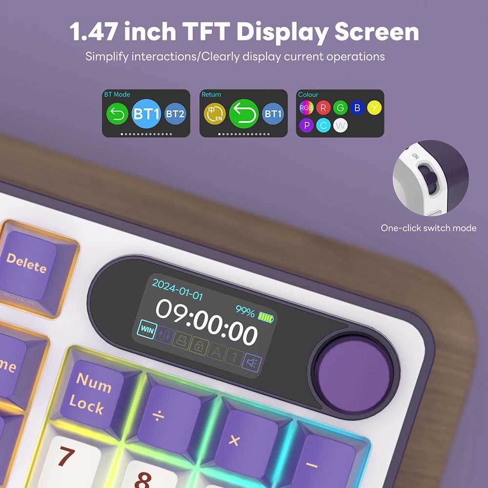 RK S98 ROYAL KLUDGE Wireless Gamer Keyboard BT5.0/2.4G/USB-C 98keys RGB Hot Swappable Mechanical Keyboard With TFT Screen On TopM240715