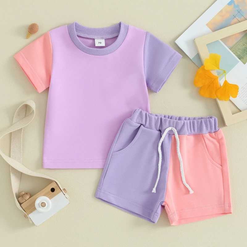 Clothing Sets Lioraitiin Toddler Baby Boy Girl Outfit Short Sleeve Contrast Color T Shirt Tops Elastic Shorts Set Neutral Summer Clothes