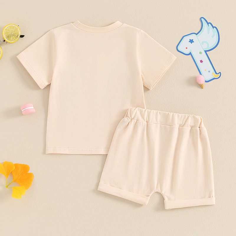 Clothing Sets 2024-03-25Lioraitiin Infant Baby Boy Girl 1st Birthday Outfit Letter Embroidery Short Sleeve T-Shirt with Solid Color Shorts Set