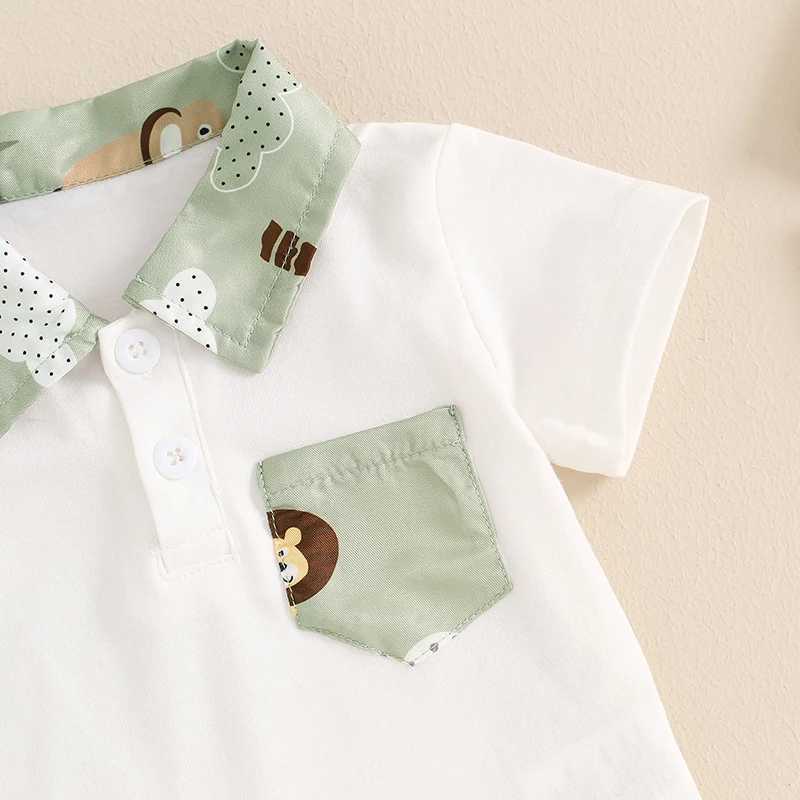 Clothing Sets Baby Boy 2 Piece Summer Set Animal Print Lapel Neck Short Sleeve Romper Elastic Waist Cargo Shorts Infant Toddler Clothes Set