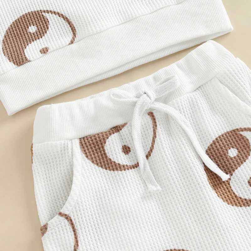 Clothing Sets 2022-08-23 Lioraitiin Baby Pants Suit Long Sleeve Round Neck Shirt + Drstring Trousers with Pockets for Boy Girl